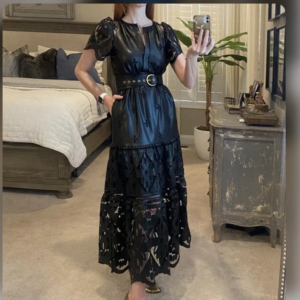 The Somerset Maxi Dress: Faux Leather Embroidered Edition 🔥 - Picture 9 of 10